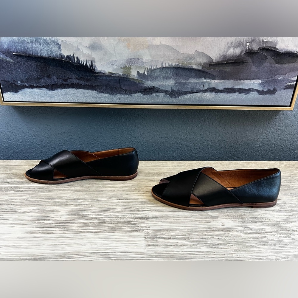 Madewell Black Leather Open-Toe Crossband Flats